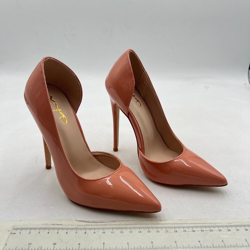 XYD Nude Sexy Slip on High Heel Pump D'Orsay Pointy Toe Patent Evening Prom Shoe